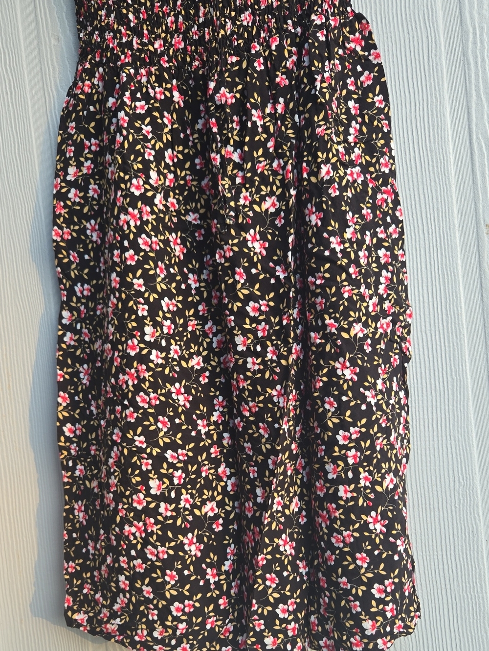Dashing | Women's Black Floral Smocked Dress - Pink & White Flower Print - Picture 5 of 9